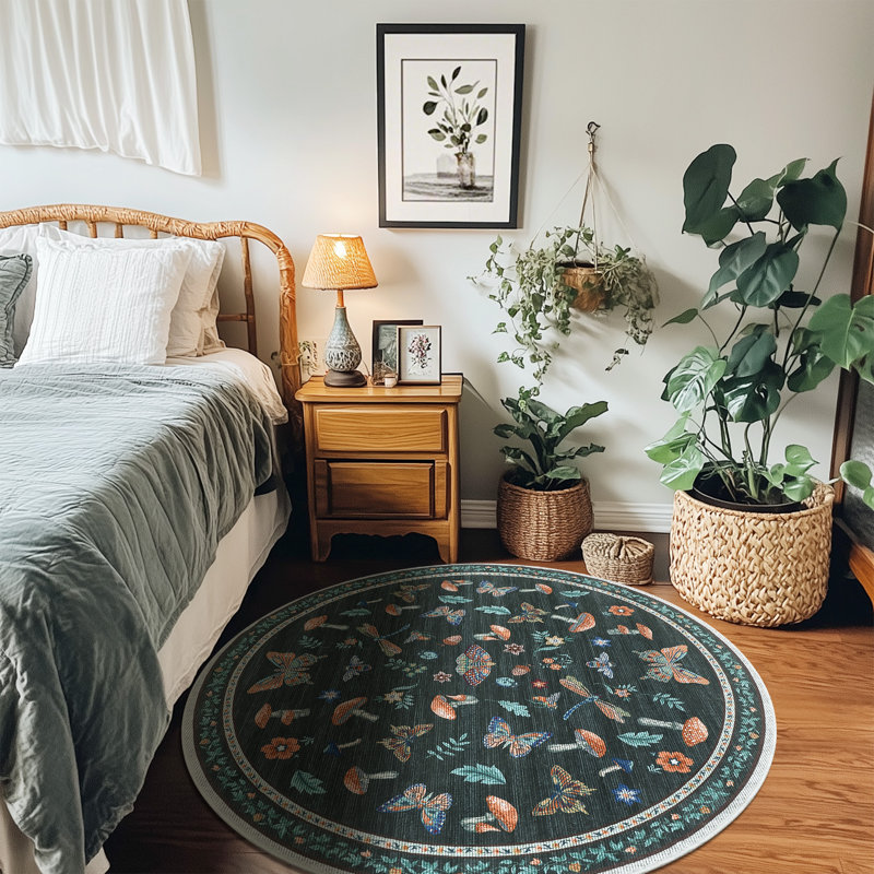 Floral Machine Washable Rug with Non-Slip Backing, Soft Thin Low Pile Non Shedding Floor Carpet, Indoor Foldable Printed Accent Mat for Living Room/Nursery/Bedroom