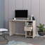 Bureau d'ordinateur Odessa avec tiroir simple et armoires de rangement ouvertes, finition gris clair