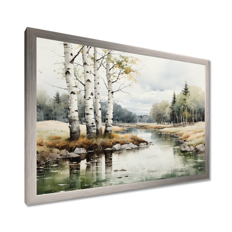 Birch Woods Birch Haven - Art mural de bouleau, H 30 po x l 40 po x P 1,5 po, Cadre simple argenté