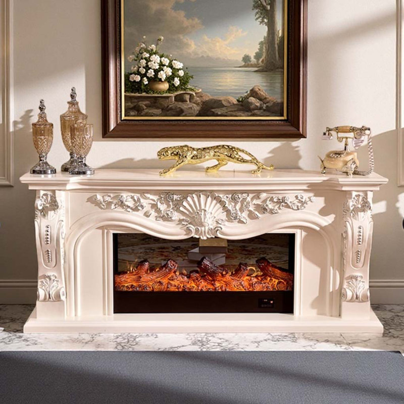 European Elegant Decorative Fireplace, 27.56" H x 62.99" W x 12.99" D, White