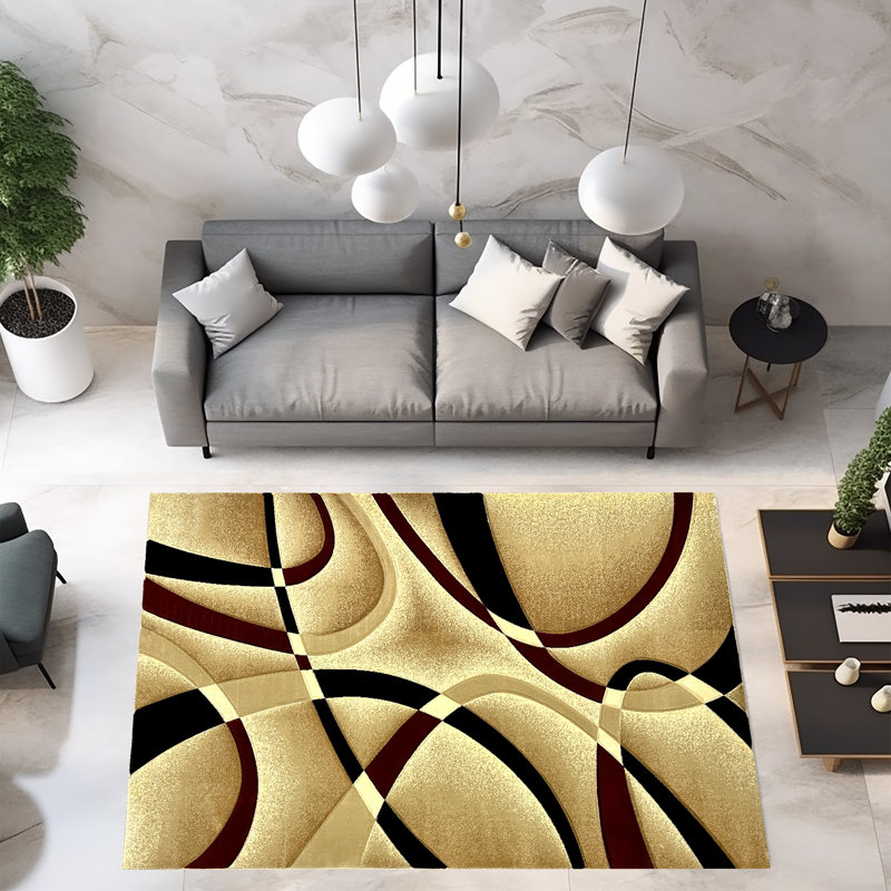 Mccampbell Abstract Area Rug, Beige/Burgundy, Rectangle 5' x 8'