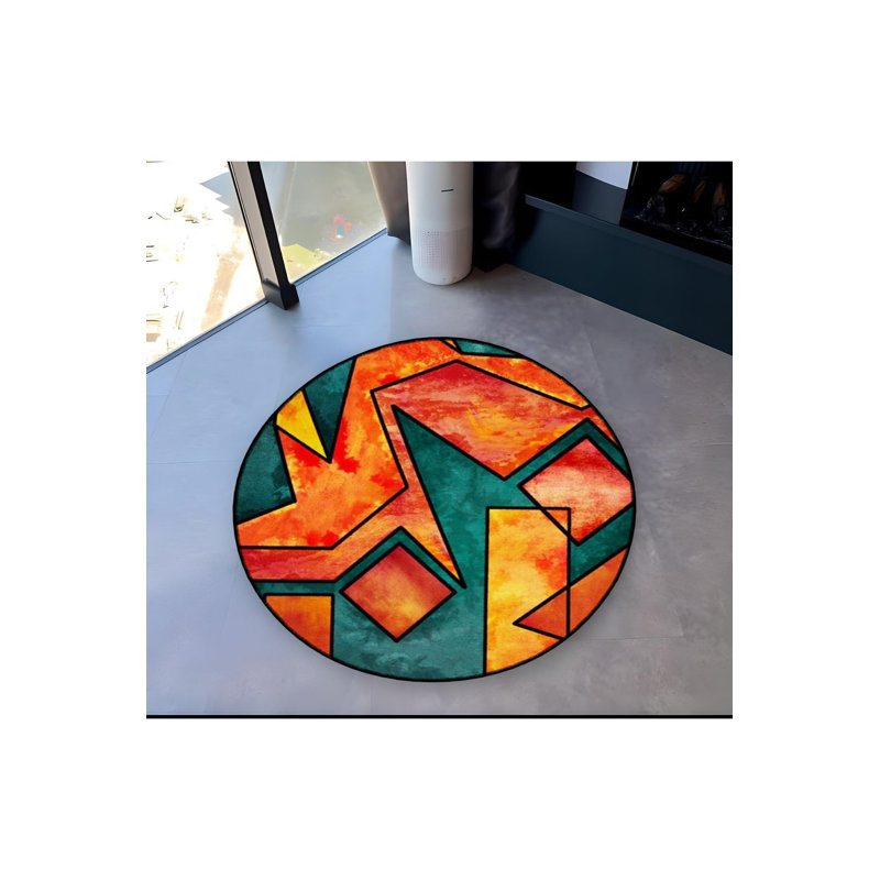 Tapis rond rond lavable à la machine, Sous-tapis rond 3 pi 11 po inclus