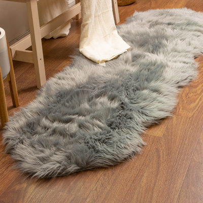 Diller Gray Faux Sheepskin Fur Machine Washable Shag Fluffy Area Rug