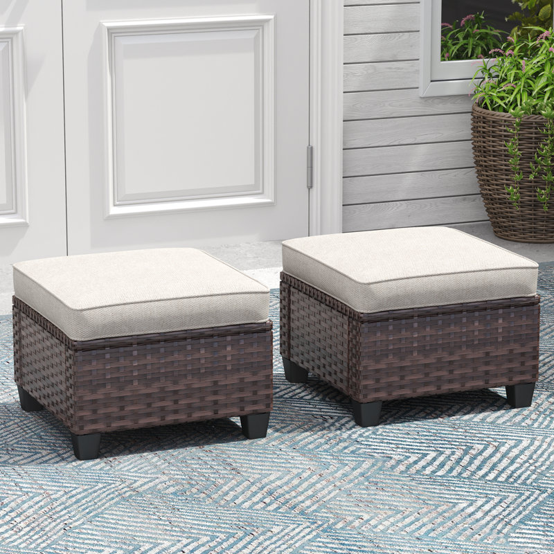 Ensemble de 2 repose-pieds en osier tissé à la main, Beige, Brun
