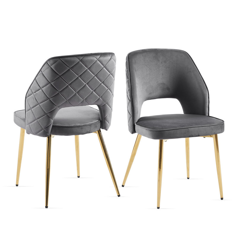 Geoffrey Metal Side Chair, Gray Velvet, 2