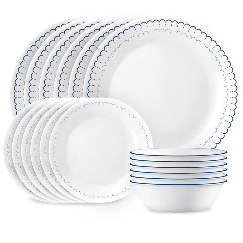 Dinnerware Set, Service For 6, Lightweight Round Plates And Bowls Set, Triple Layer Glass, Chip Resistant, Microwave And Dishwasher Safe, (Caspian/18 Pieces)