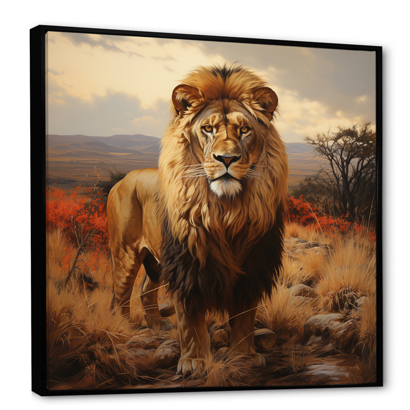 Décoration murale Lions Savannah Horizon - Lion, Cadre flottant noir, H 30 po x l 30 po x P 1,5 po