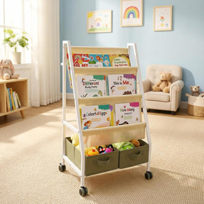 Organisateur pour livres pour tout-petits avec roulettes et poignée Montessori - Bibliothèque facile à déplacer