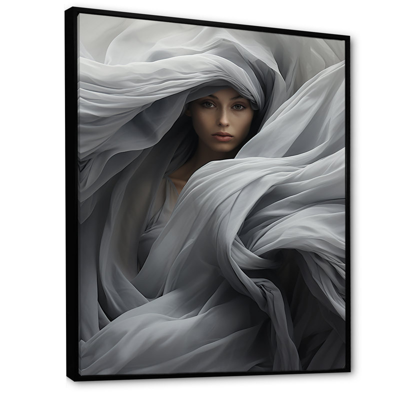 Gris, apaisant, ombres - art mural abstrait, Cadre flottant noir, H 40 po x l 30 po x P 1,5 po