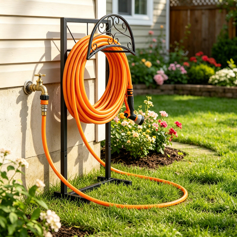 Porte-dévidoir de jardin avec boyaux d'ancrage