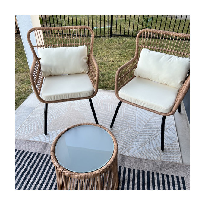 Dawna 2 - Person Patio Conversation Set with Cushions - Cream/Tan