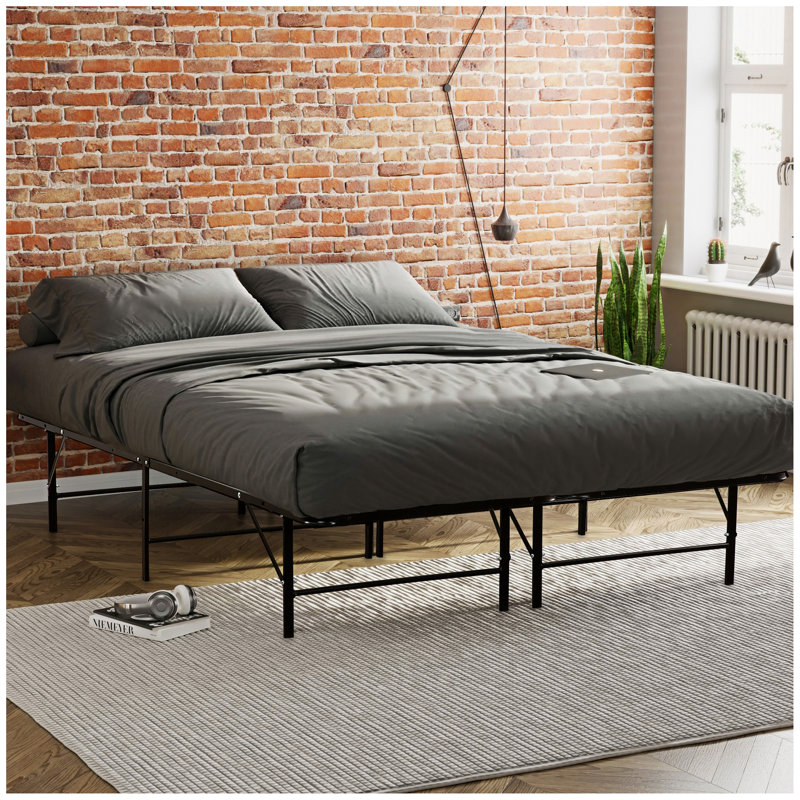 Base de lit plateforme en métal - Base de lit matelas, Noir, Double
