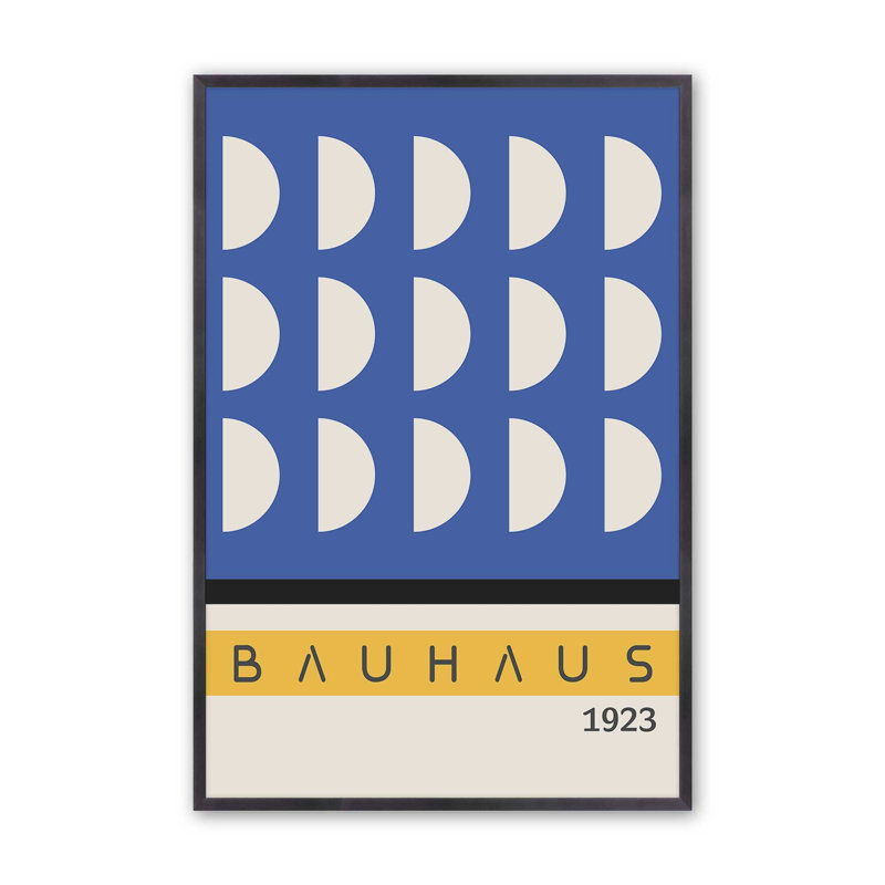 Imprimé bleu et jaune Bauhaus, H 15,25 po x l 12,25 po, Zinc patiné