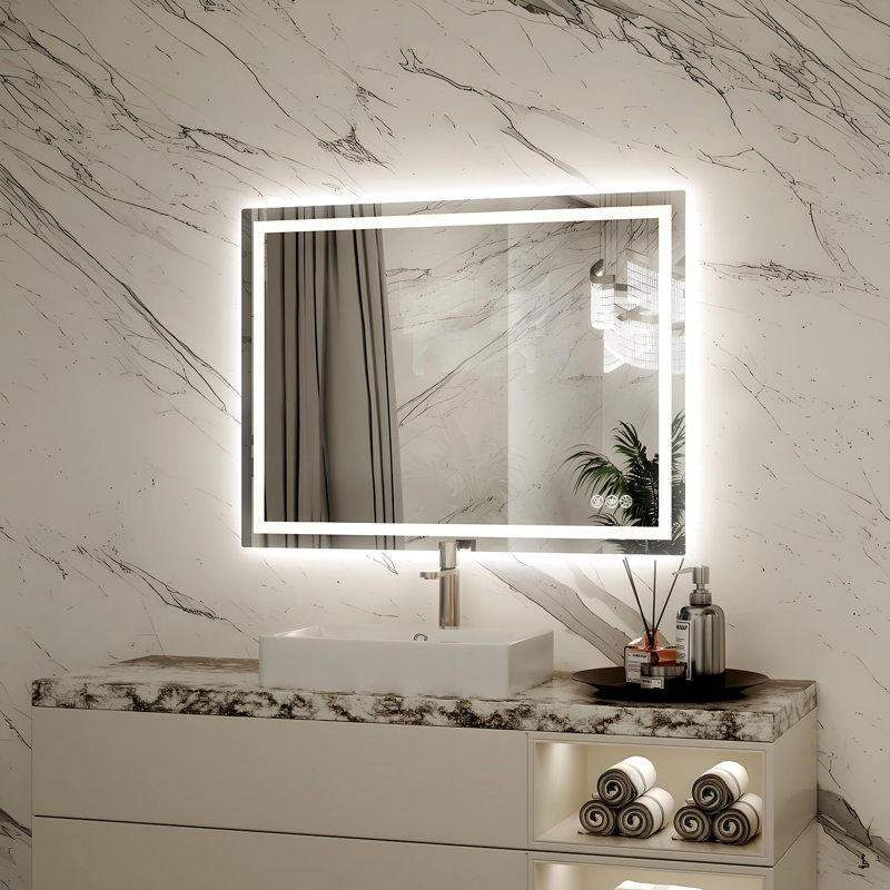 Miroir de salle de bain à DEL super lumineux avec éclairage avant et rétroéclairé, température de 3 couleurs, antibuée, avec UL, RoHS, ETL et garantie de 3 ans