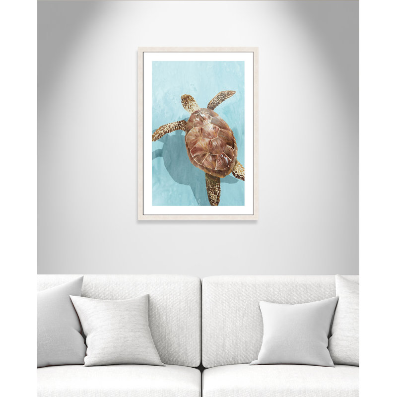 Tortue océanique II - reproduction de cadre photo, H 36 po x l 26 po x P 1,125 po, Cadre à grain de bois blanc