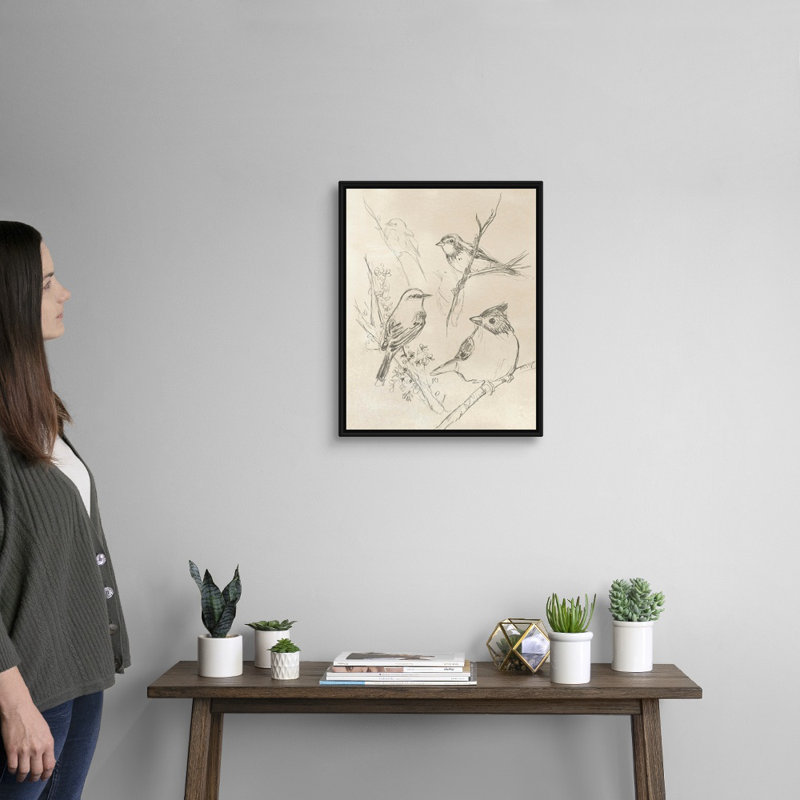 Art rétro sur toile I, oiseau chanteur rétro, H 22 po x l 18 po x P 2 po, Toile encadrée noire