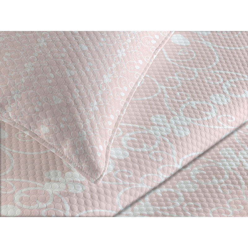 Queen Size Blush and White Polyester Bedspread Set