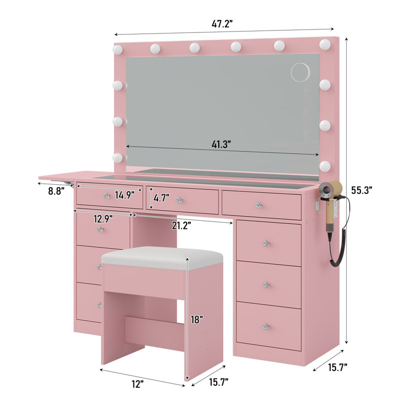Tashionna Dressing Table, Pink