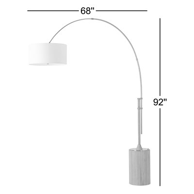 Tambo Arc Floor Lamp - Dark Walnut Wood Finish, Weathered Brass, Tambour base, White Linen Shade, Di