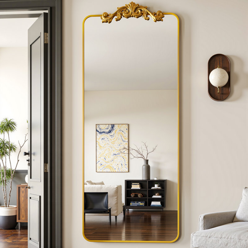 Miroir pleine longueur rétro gravé, 64"×21", Doré