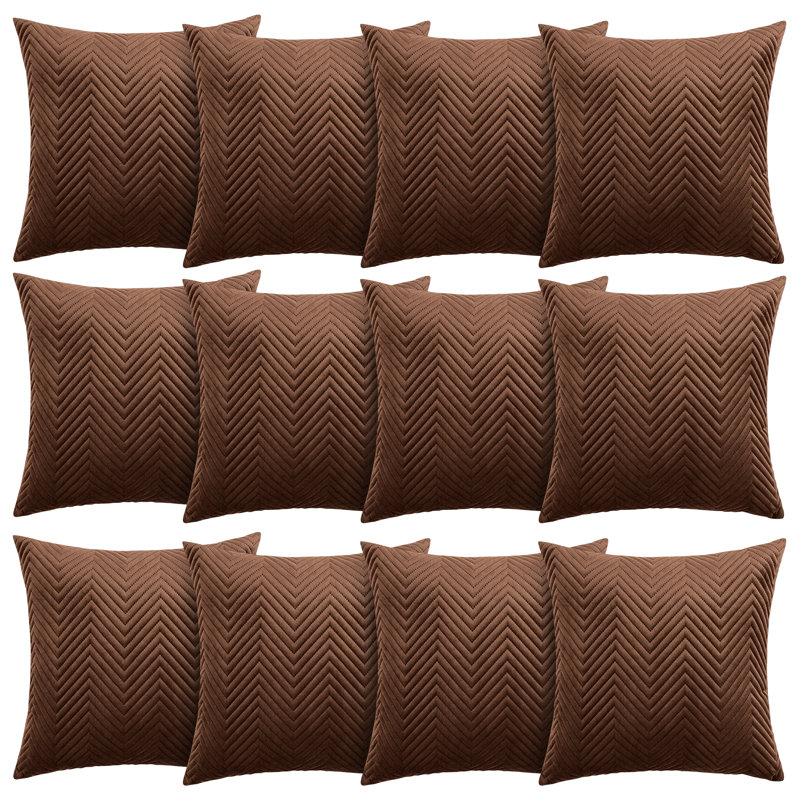 Aspire Homeware Embossed Square Velvet Cushion Cover, Coffee, Pack of 12