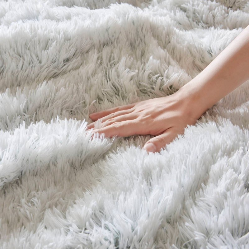 Couette shaggy 2 pièces en microfibre imitation duvet, verte et blanche, taille Twin/Twin XL