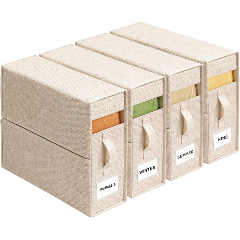 Ensemble de 4 organisateurs de rangement pour draps (très grand et très grand) avec poignée, ensemble de draps pliable pour placard à linge, organisateur de draps pour couverture, couvre-lit et serviette, beige