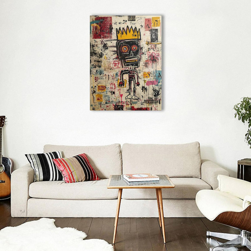 Contemporary Street Art Canvas Wall Art, Urban Graffiti Crown Figure Print, Abstract Modern Gallery Wrapped Artwork For Home Decor (16''X24'')
