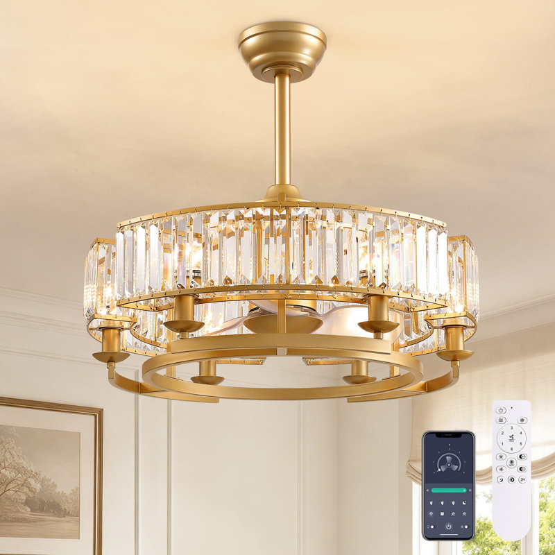 Ventilateur de plafond en cristal de 24,8 po avec luminaire suspendu rétro pour la salle à manger de style campagnard