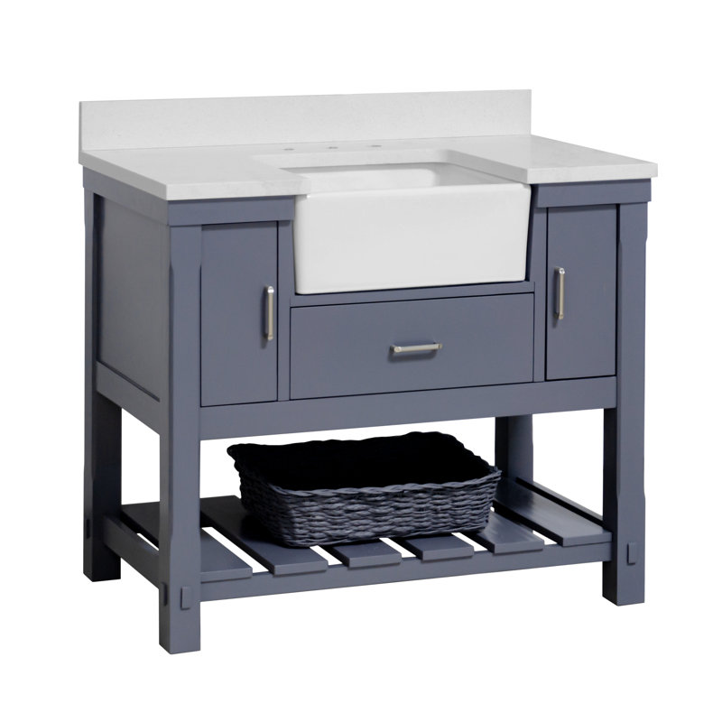 Hitton 42'' Single Bathroom Vanity with Top, Marine Gray, Quartz