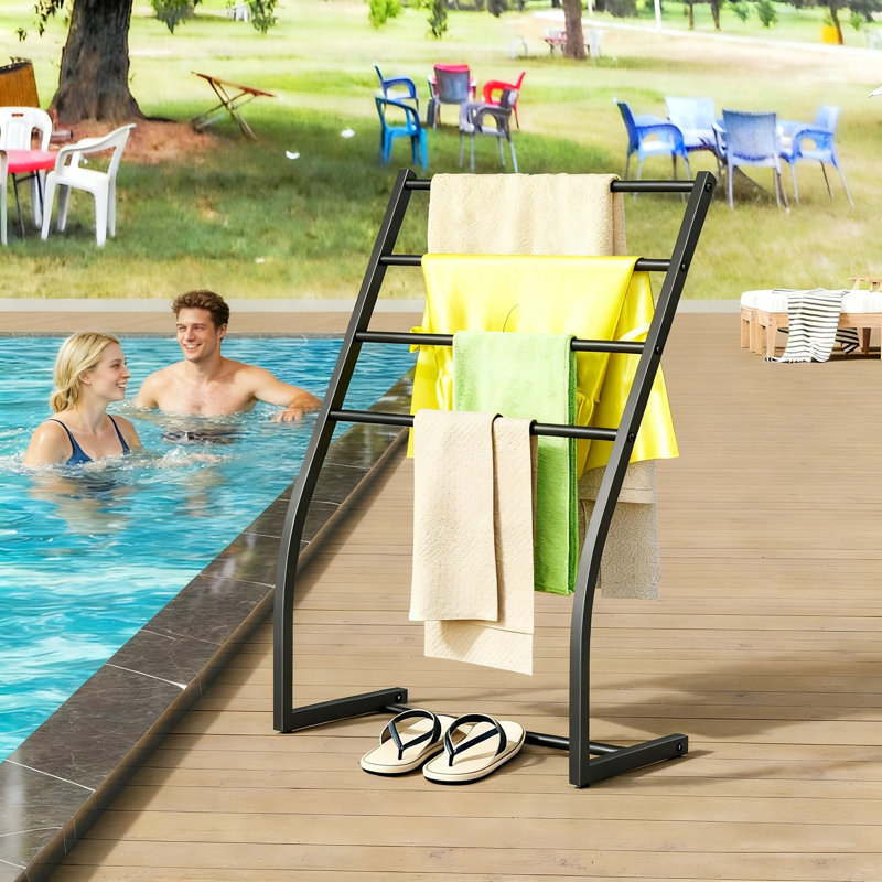 Free Standing Metal Towel Drying Rack (Black)