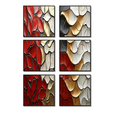 Ensemble de 6 décorations murales mosaïque rouge or et blanc Tango