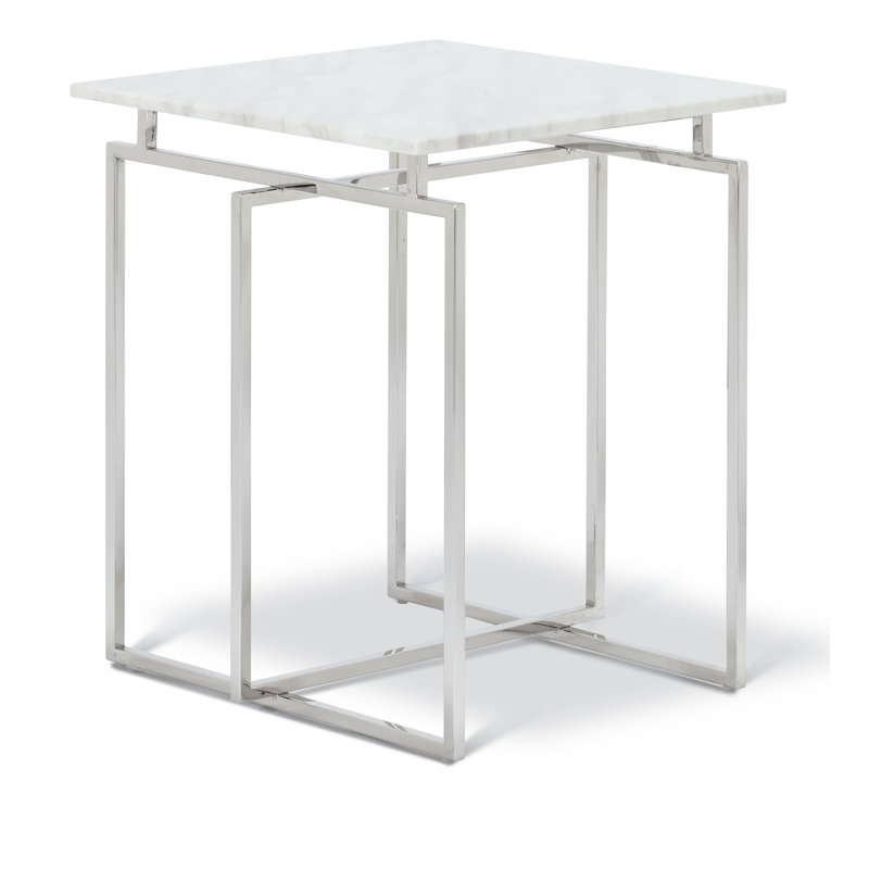 Kripinski Marble Top End Table, Stainless Steel