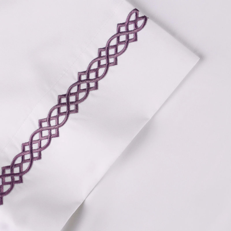 Coussins brodés 100% coton égyptien supérieur à densité de tissage 1000 supérieure, Standard, Prune