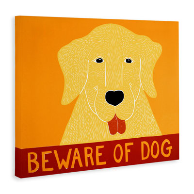 Toile jaune et rouge «Beware Of Dog», conception par Stephen Huneck