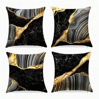 Marble Luxe Decor Pillow Set - Cushion Covers (Set of 4) - Marble Texture Sofa & Car Pillow Cases - Living Room, Bedroom, Office Décor