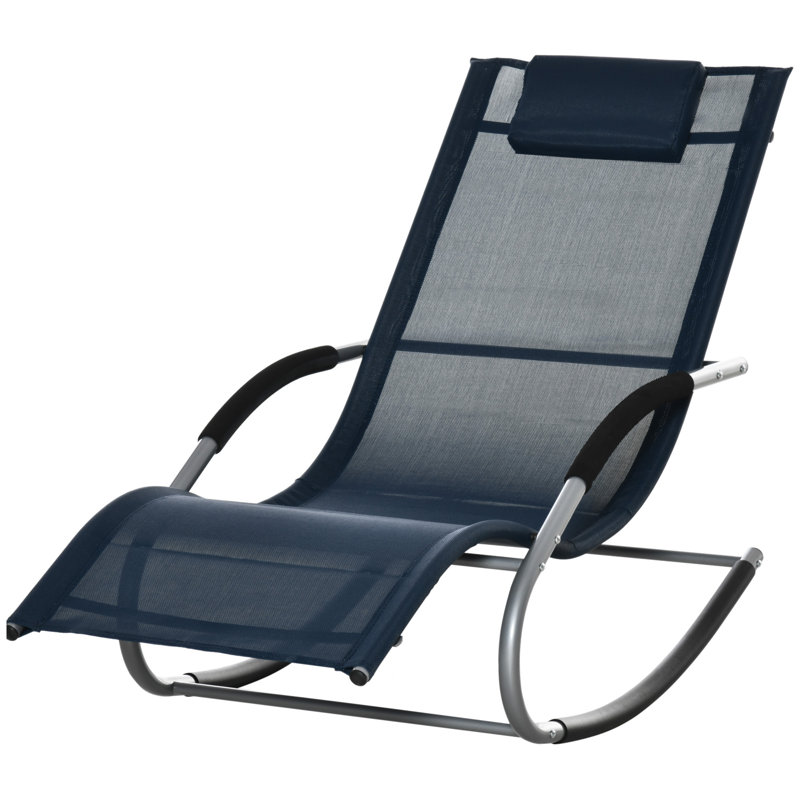 Navy Blue Steel Zero Gravity Rocking Chaise Lounge Chair with Cushions