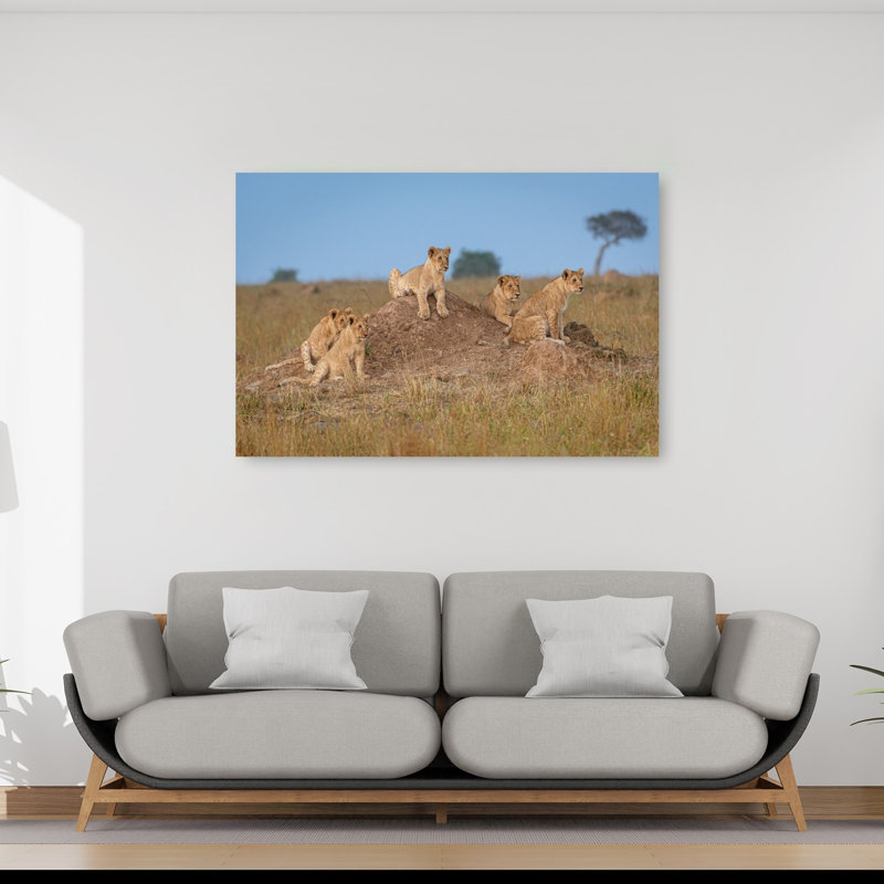 Savannah Lion Cubs Abstract Contemporary Landscape Nature Wall Art Print by Jeffrey C. Sink - 1 Piece Wrapped Canvas Wall Art
