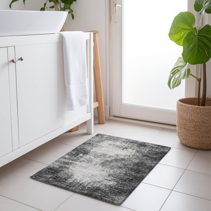 Premium Machine Washable Mayfield Black Rug, Rectangle 1'8" x 2'6"