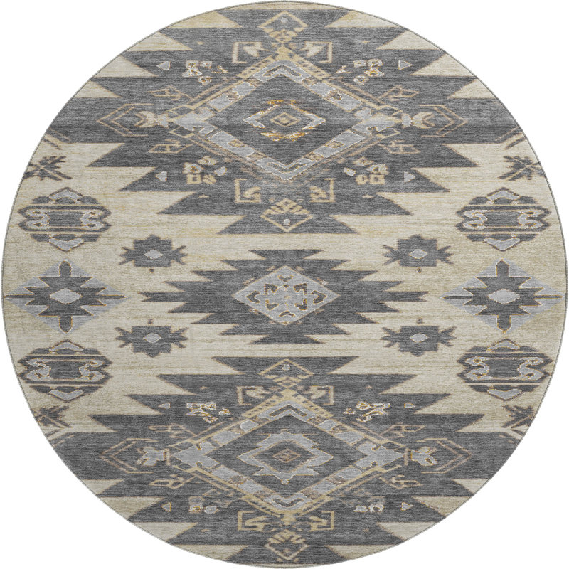 Premium Machine Washable Ralston AMF1945 Tribal Rug, Round 8'