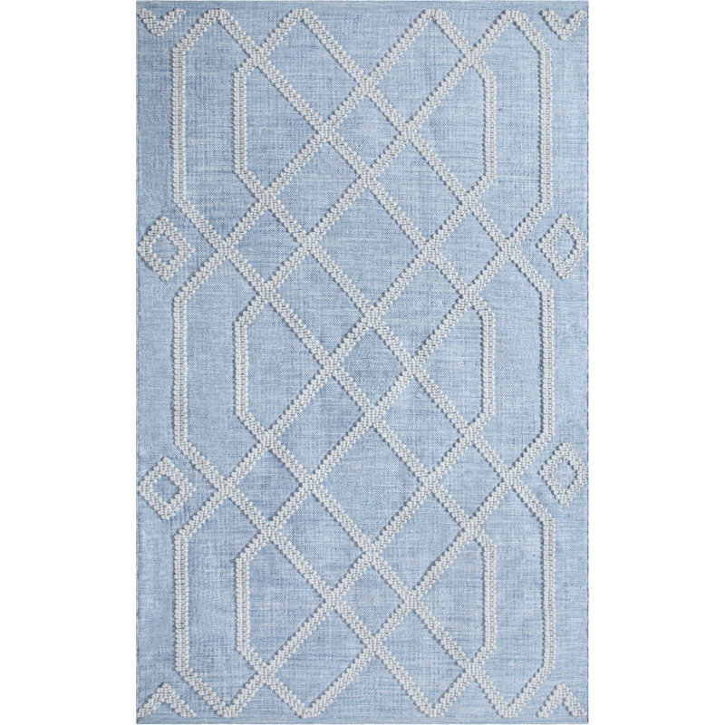 Cable Geometric Handwoven Blue Indoor / Outdoor Use Area Rug, Rectangle 5' x 8', Blue