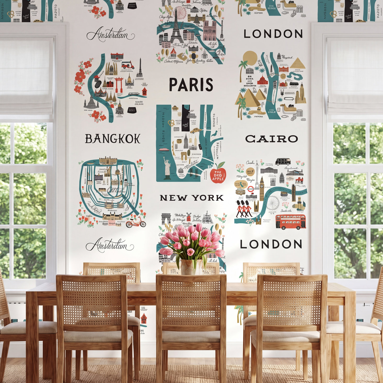Rifle Paper Co. City Maps Wallpaper Roll, Blue/Red