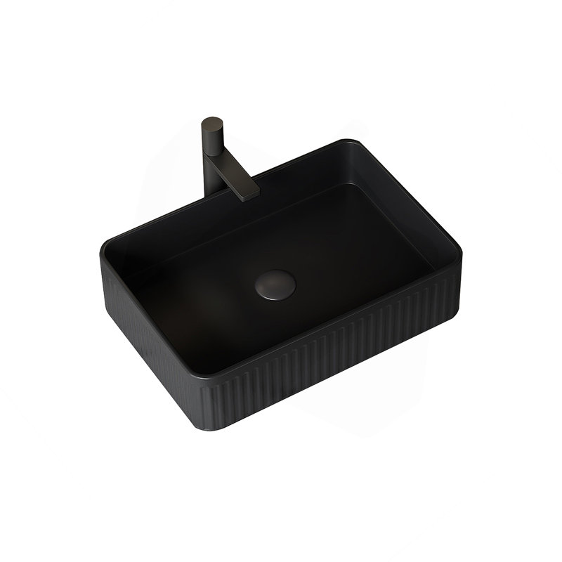 20'' Bathroom Sink, Rectangular Striped Vessel Ceramic Basin Without Faucet, NO Cabinet, Black