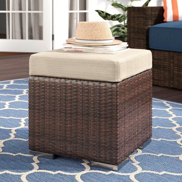 Outdoor Luis Wicker Storage Ottoman, Multi Brown 