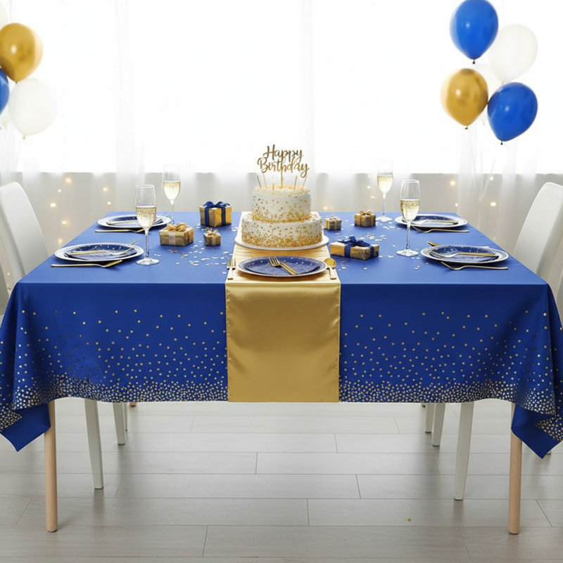 Disposable Party Tablecloth Set With Silk Table Flag Waterproof, Fade-Resistant, Elegant Decoration For Weddings, Birthdays & Events Rectangular Table Cover