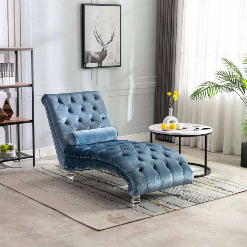 Chaise longue rembourrée Daria, Velours bleu clair