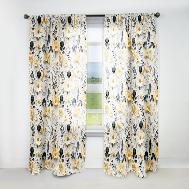 Motif de fougère nomade beige urbain I - Rideau floral - Velours obscurcissant - 1 panneau, L 52 po x L 95 po