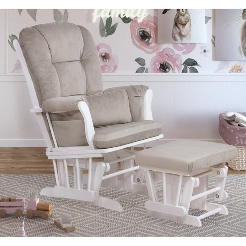 Fauteuil oscillant avec repose-pieds Maelys, Gris clair / blanc 1