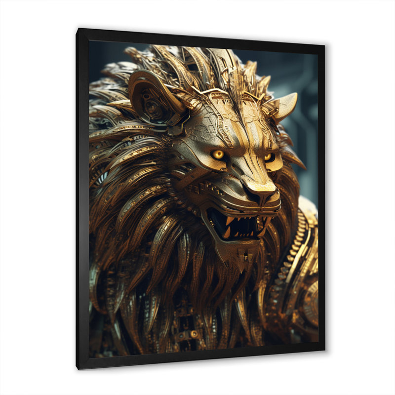 «Majestic Lion IV» sur toile, H 40 po x l 30 po x P 1,5 po, Cadre simple noir