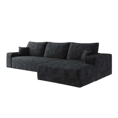 Méridienne de 107 po en L 107 po, moderne, modulaire et confortable, revêtue de velours côtelé pour le salon, noire, sans assemblage